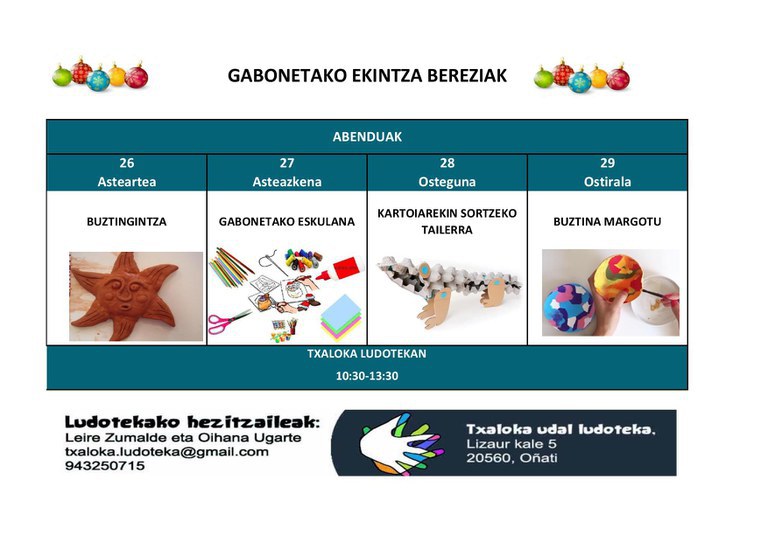 Actividades organizadas por la ludoteka Txaloka