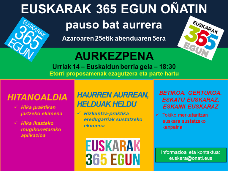 “Euskarak 365 egun Oñatin. Pauso bat aurrera” ekimenaren aurkezpena