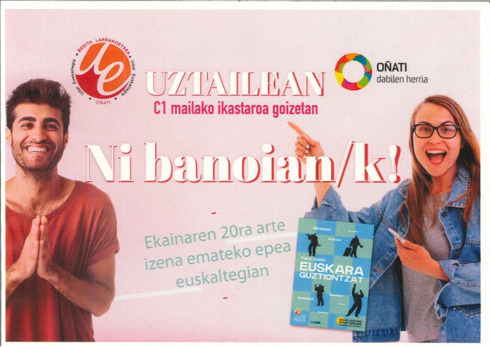 C1 maila prestatzeko ikastarorako izena emateko azken eguna