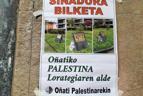 “Palestina lorategia” sortzeko sinadura bilketa abiatu du Oñati Palestinarekin herri ekimenak