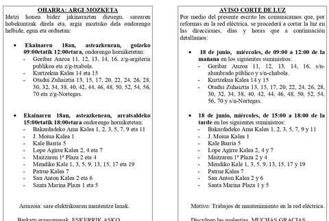 3 orduko bi argi mozketa programatu ditu Oñargik asteazkenerako