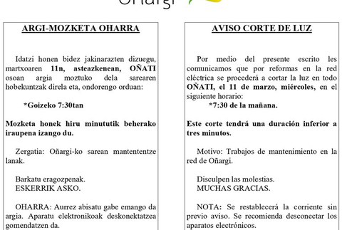 Bihar goizeko 7:30etan argi mozketa laburra egingo du Oñargik