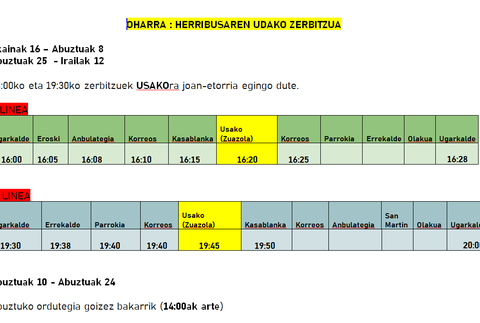 Indarrean da Herribusaren udako ordutegia