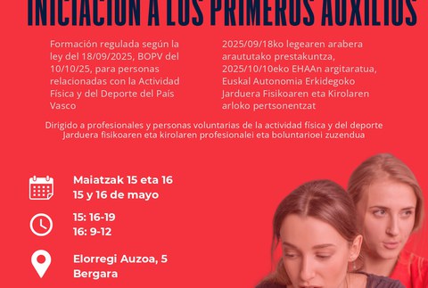 "Lehen sorospenen hastapenak" ikastaroa antolatu du Gurutze Gorriak, maiatzaren 15 eta 16rako