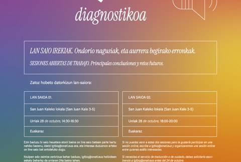 LGTBIQ+ diagnostikoa osatzeko, hasierako ondorioak eta aurrera begirako erronkak eztabaidatzeko saioak antolatu dira