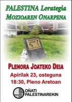 Palestina lorategia” izendatzeko mozioa etziko Osoko Bilkurara eramango du Oñati Palestinarekin herri ekimenak