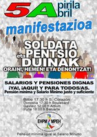 Soldata eta pentsio duinen aldeko manifestazioak deitu ditu Pentsionisten Mugimenduak apirilaren 5erako