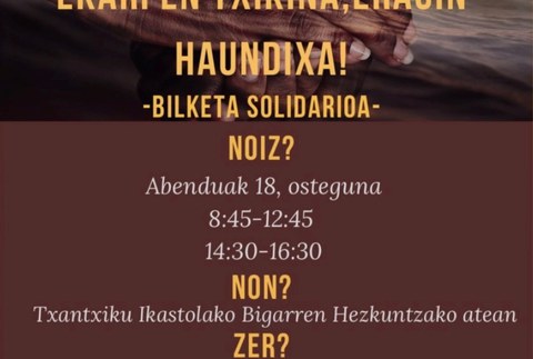 Zehar errefuxiatuak elkartearen aldeko material bilketa egingo da Txantxiku ikastolan, bihar