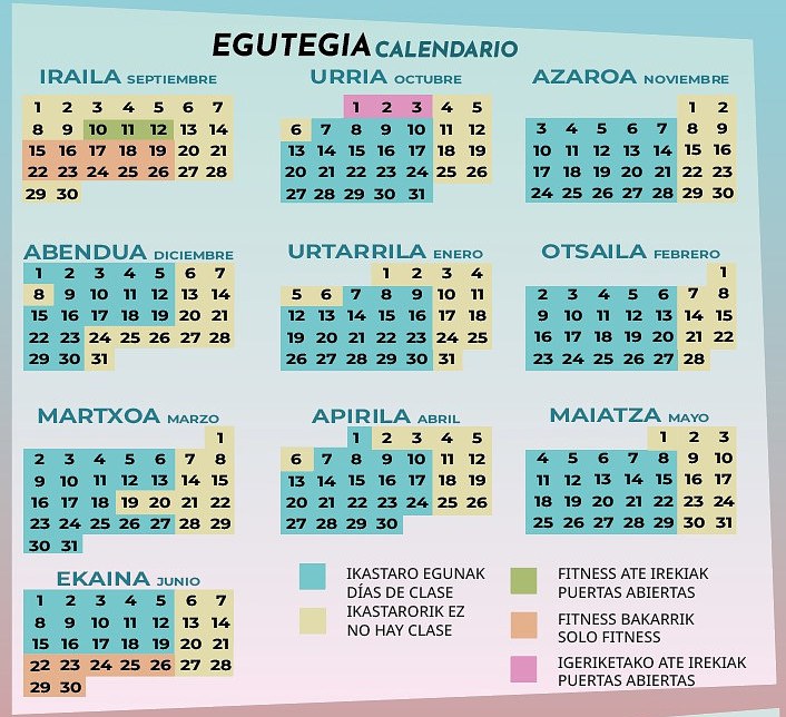 Ikastaroetako egutegia